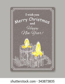 Christmas Candle  in doodle style. Creative Greting Card. Vector background