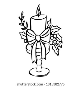 Christmas Candle in doodle style. Isolated vector. 