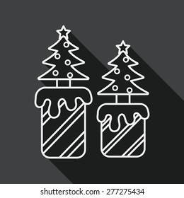 Christmas candle flat icon with long shadow, line icon