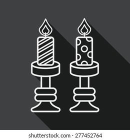 Christmas candle flat icon with long shadow, line icon