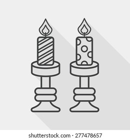 Christmas candle flat icon with long shadow, line icon