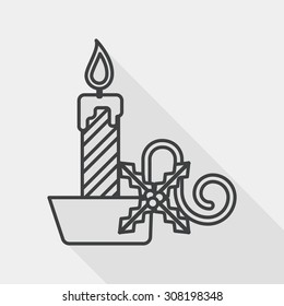 Christmas candle flat icon with long shadow, line icon