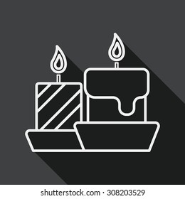 Christmas candle flat icon with long shadow, line icon