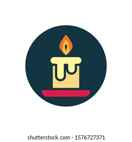 Christmas candle flat icon. Round colorful button, circular vector sign. Candle light burn flat style design