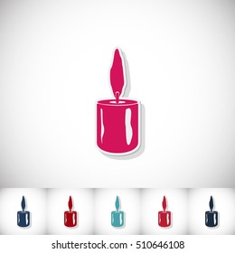 Christmas candle. Flat sticker with shadow on white background. Vector illustration