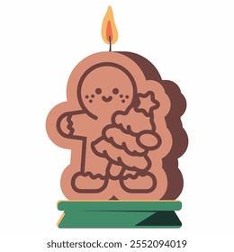 Christmas candle with gingerbread man vector cartoon illustration isolated on a white background.
