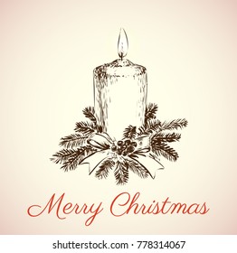 Christmas Candle Hand Drawn Vector illustration