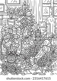 Christmas Candle Holder Coloring Page for Adults