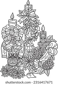 Christmas Candle Holder Isolated Adults Coloring