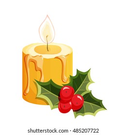 Christmas candle with holly berry