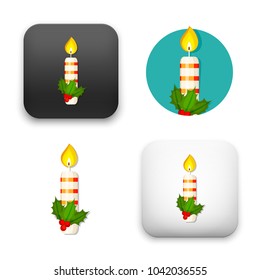 Christmas candle and holly berry. Vector illustration