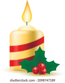 Christmas candle with holly, EPS 10