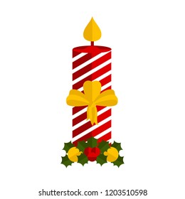 Christmas candle with holly leaves icon. Vector illustration design