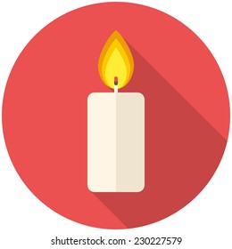 Christmas candle icon (flat design with long shadows)