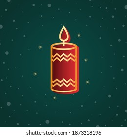 Christmas Candle  icon. Christmas icon in golden color with Happy Xmas snowflakes green background.