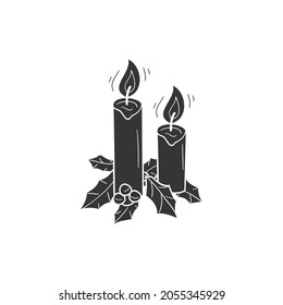 Christmas Candle Icon Silhouette Illustration. Holidays Vector Graphic Pictogram Symbol Clip Art. Doodle Sketch Black Sign.