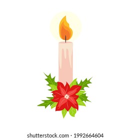Christmas candle illustration. New Year holiday celebration in December