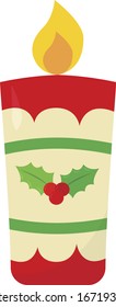 Christmas candle, illustration, vector on white background.