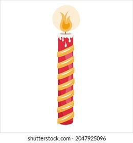 Christmas candle isolated on white background.Christmas decoration for a cozy winter. Vector illustration.