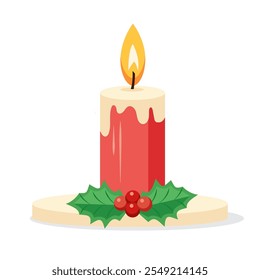 Christmas candle isolated on a white background.  Suitable for winter and New Year themes. Vector illustration. It can be used in web design, advertising, and social media.