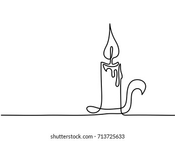 Christmas candle light. Continuous line drawing. Vector illustration