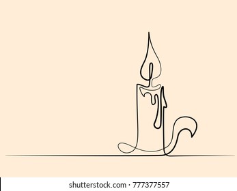 Christmas candle light. Continuous line different width drawing. Vector illustration