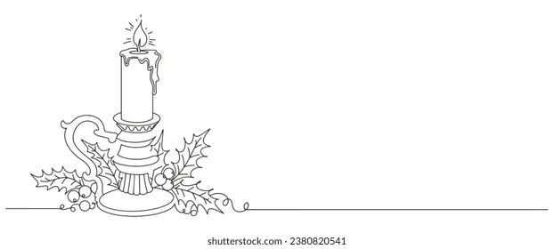 Christmas candle line art style vector illustration