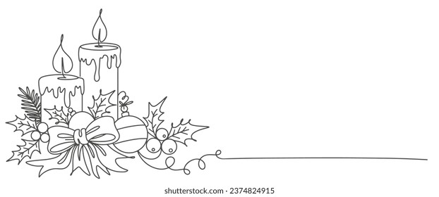 Christmas candle line art vector illustration 