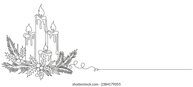 Christmas candle line art vector illustration