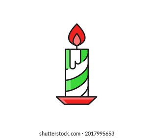 Christmas candle. Linear icon in a vector.