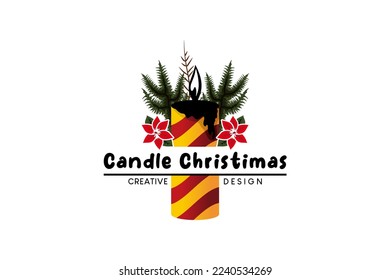 Christmas candle logo vector illustration design with christmas baubles concept