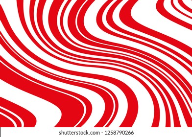 Christmas candle, lollipop pattern. Wavy diagonal background with red lines. Stripy backdrop for print on wrapping. Vector illustration