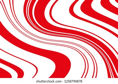 Christmas candle, lollipop pattern. Wavy diagonal background with red lines. Stripy backdrop for print on wrapping. Vector illustration