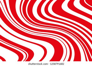 Christmas candle, lollipop pattern. Wavy diagonal background with red lines. Stripy backdrop for print on wrapping. Vector illustration