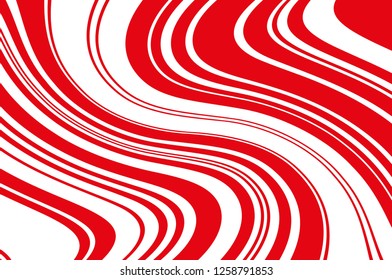 Christmas candle, lollipop pattern. Wavy diagonal background with red lines. Stripy backdrop for print on wrapping. Vector illustration