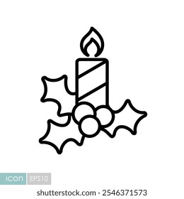 Christmas candle and mistletoe vector icon. Winter sign. Graph symbol for event and holiday web site and apps design, logo, app, UI