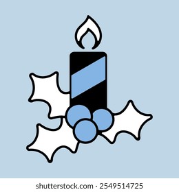 Christmas candle and mistletoe vector icon. Winter sign. Graph symbol for event and holiday web site and apps design, logo, app, UI