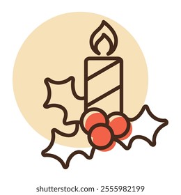 Christmas candle and mistletoe vector icon. Winter sign. Graph symbol for event and holiday web site and apps design, logo, app, UI