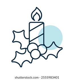 Christmas candle and mistletoe vector icon. Winter sign. Graph symbol for event and holiday web site and apps design, logo, app, UI