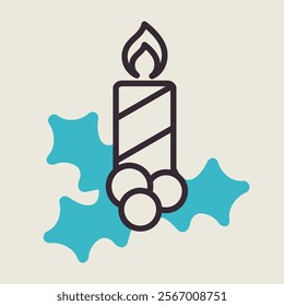 Christmas candle and mistletoe vector icon. Winter sign. Graph symbol for event and holiday web site and apps design, logo, app, UI