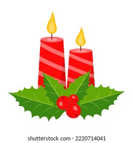 Christmas candle with mistletoe. Vector illustration.