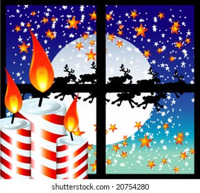 Christmas Candle Moon Light Window Background