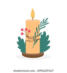 Christmas candle on a white background. Concept of Christmas holidays.