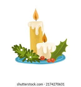 Christmas candle on white  isolated background. Vector illustration