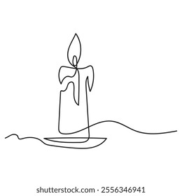 Christmas candle One continuous line drawing vector on a white background. Christmas and New Year illustration