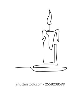 Christmas candle One continuous line drawing vector on a white background. Christmas and New Year vector illustration.