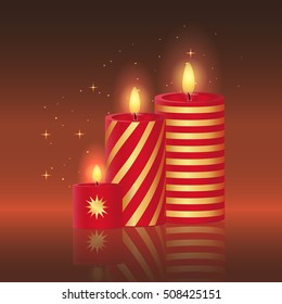 Christmas candle with patterns. Vector illustration on a brown background