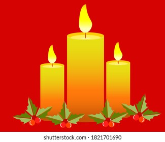 Christmas candle set with cherry and leaves