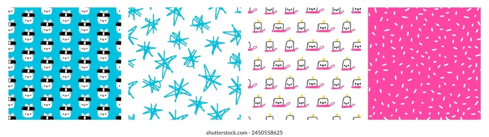 Christmas Candle. Snowflakes. Christmas Cute Pattern Set. Simple doodle gifts seamless pattern