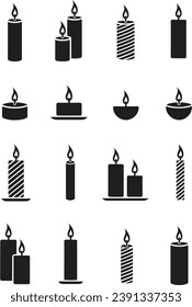 Christmas candle solid black icon. Holiday accessories set. Symbol collection. Signs pack. Editable stroke. Happy New Year vector illustration.